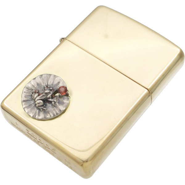 (1月)ガーネット カエルとスイレン ブラスジッポ誕生石