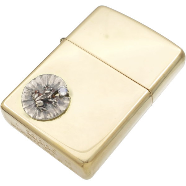 (6月)ブルームーンストーン カエルとスイレン ブラスジッポ誕生石