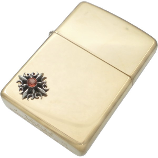 (1月)ガーネット ゴシック クロス ブラスジッポ誕生石