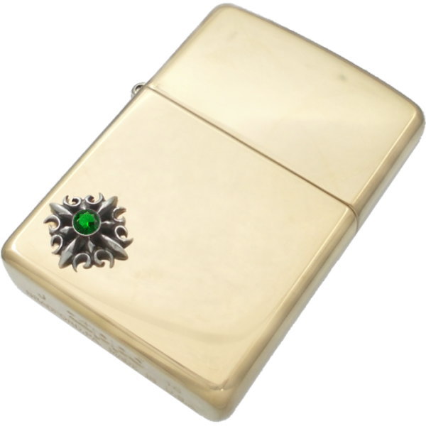 (5月)エメラルドグラス ゴシック クロス ブラスジッポ 誕生石