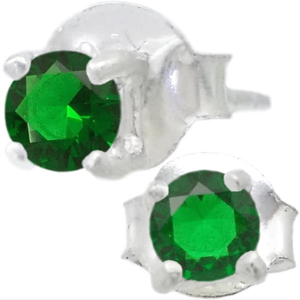 (5月)エメラルドグラス シンプル スタッド シルバーピアス(ペア) 誕生石