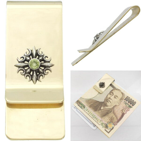 シルバーアクセサリーバズショットの(8月)ペリドット ゴシック クロス スリムブラスマネークリップ 誕生石｜アングル3