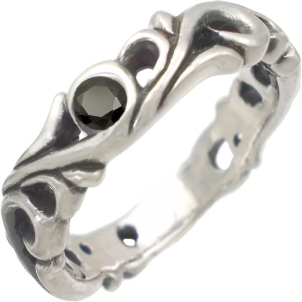 ブラックキュービックジルコニア ブラック アラベスク シルバーリング（指輪） 誕生石