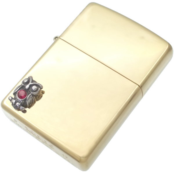 (7月)ルビー ふくろう ブラスジッポ 誕生石