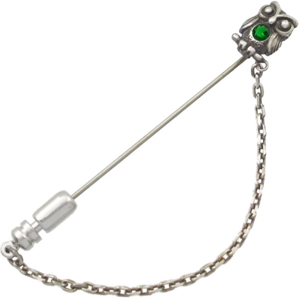 (5月)エメラルドグラス ふくろう チェーン シルバーラペルピン 誕生石