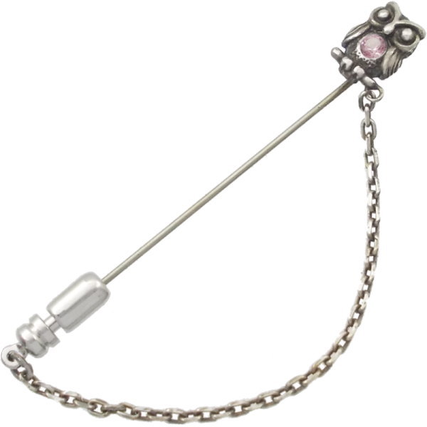 (10月)ピンクトルマリン ふくろう チェーン シルバーラペルピン 誕生石