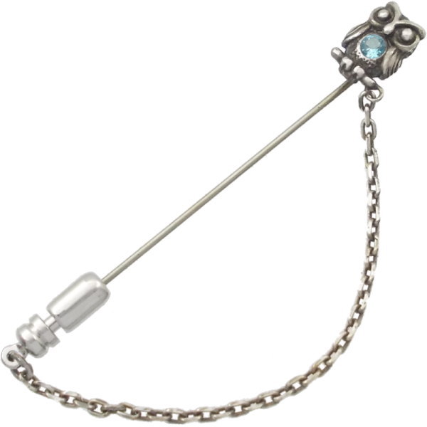 (11月)ブルートパーズ ふくろう チェーン シルバーラペルピン 誕生石