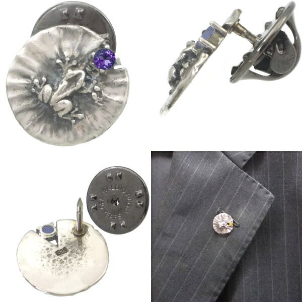 シルバーアクセサリーバズショットの(9月)サファイア カエルとスイレン シルバーピンバッジ ピンズ 誕生石 シルバー925 メンズ レディース アクセサリー｜アングル3