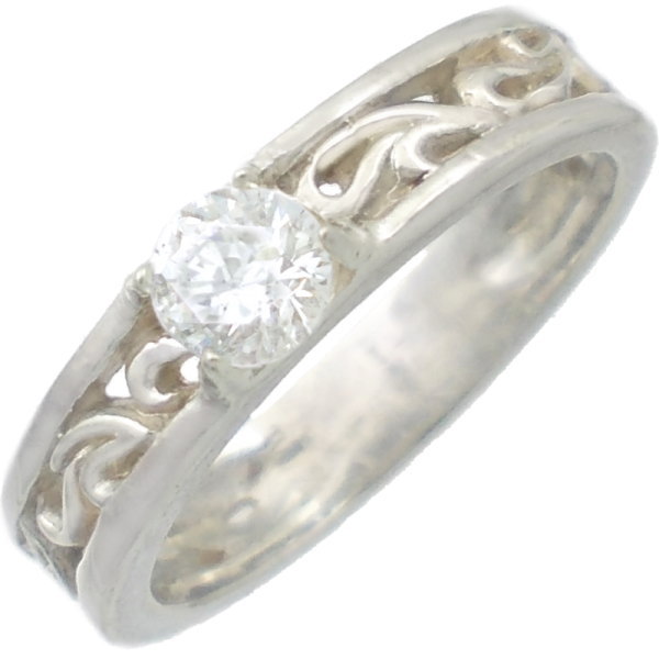 クリアキュービック ホワイト スクロール バンド シルバーリング（指輪）