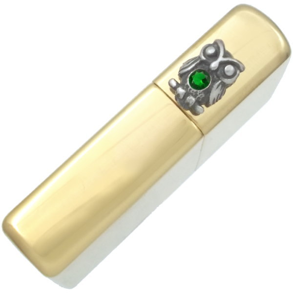 (5月)エメラルドグラス ふくろう リッド ブラスジッポ 誕生石