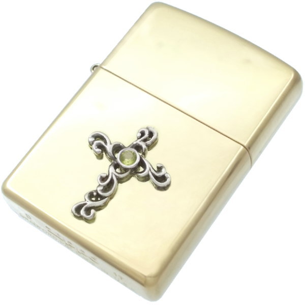 (8月)ペリドット ブラック アラベスク センター クロス ブラスジッポ 誕生石
