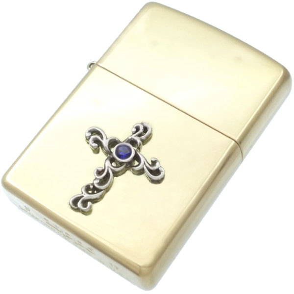 (9月)サファイア ブラック アラベスク センター クロス ブラスジッポ 誕生石