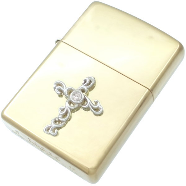 (4月)ジルコニア ホワイト アラベスク センター クロス ブラスジッポ 誕生石