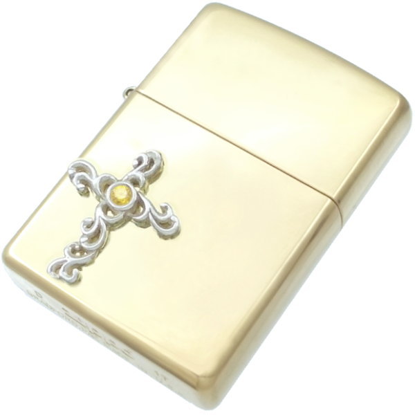 イエロージルコニア ホワイト アラベスク クロス ブラスジッポ 金運 開運 誕生石