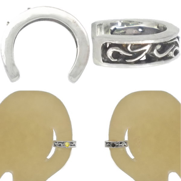 (8月)ペリドット ブラック スクロール バンド シルバーイヤーカフス イヤーカフ 誕生石