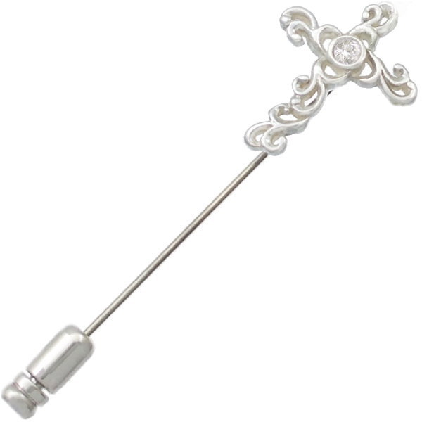 (4月)ジルコニア ホワイト アラベスク クロス シルバーラペルピン 誕生石