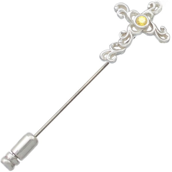 イエロージルコニア ホワイト アラベスク クロス シルバーラペルピン 金運 開運 誕生石