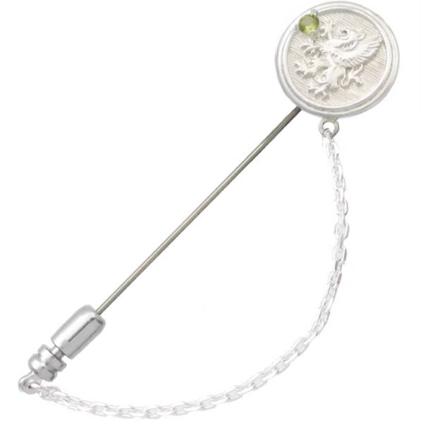 (8月)ペリドット ホワイト グリフォン メダル チェーン シルバーラペルピン 誕生石