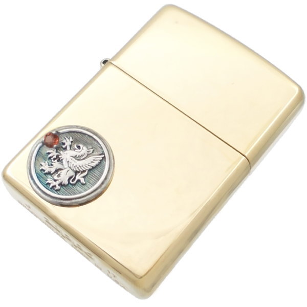 (1月)ガーネット ブラック グリフォン メダル ブラスジッポ 誕生石