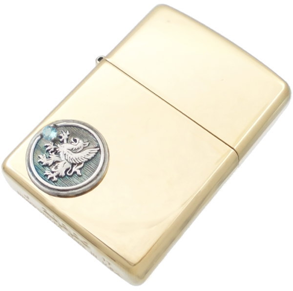 (11月)ブルートパーズ ブラック グリフォン メダル ブラスジッポ 誕生石