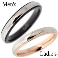 [ペア]カットバンドピンク&ブラックステンレス リング ( 指輪 ) Stainless