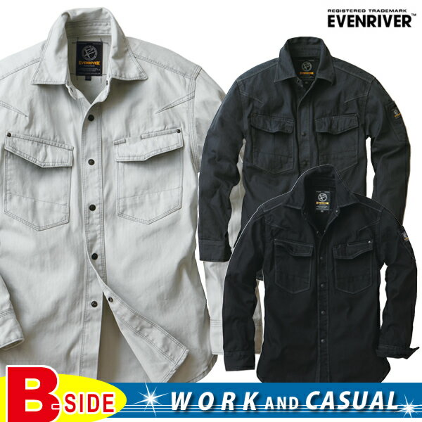 樂天商城 - 【FISHERSTRIPE】 イーブンリバー EVENRIVER フィッシャ-ストライプ長袖シャツ【US-1106】 おしゃれな作業服　ワークウエア