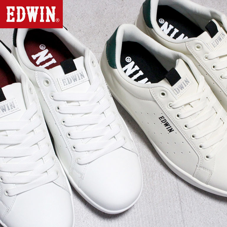 エドウィン スニーカー EDW7034 ホワイト・アイボリー 25cm〜28cm メンズ シューズ スニーカー 靴 紐靴 通学靴 作業靴 白靴 運動靴 白スニーカー ホワイトスニーカー EDWIN エドウィン7034