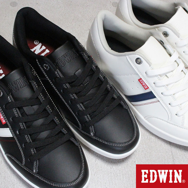 エドウィン スニーカー EDW7053 ホワイト ブラック 25cm〜28cm メンズ シューズ ローカットスニーカー 靴 紐靴 通学靴 作業靴 白靴 黒靴 運動靴 軽い靴 EDWIN エドウィン7053