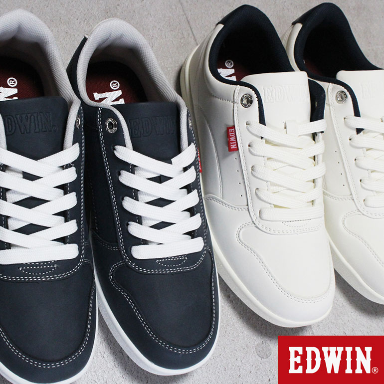 エドウィン スニーカー EDW7055 ホワイト ネイビー 25cm〜28cm メンズ シューズ ローカットスニーカー 靴 紐靴 軽量靴 作業靴 白靴 運動靴 軽い靴 EDWIN エドウィン7055