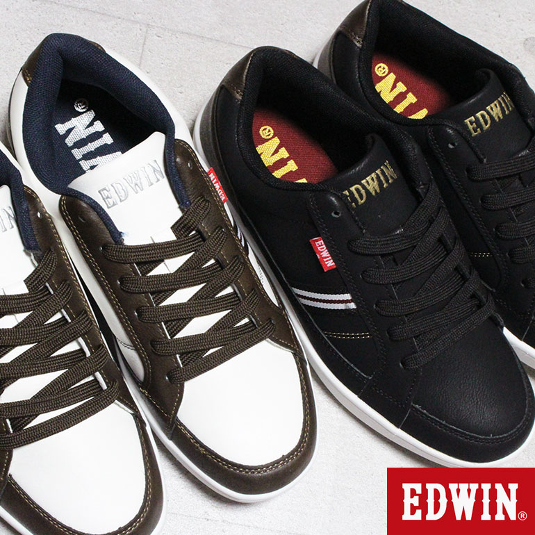 エドウィン スニーカー EDW7049 ホワイト/ブラウン・ブラック 25cm〜28cm メンズ シューズ スニーカー 靴 紐靴 運動靴 通学靴 通勤靴 作業靴 EDWIN