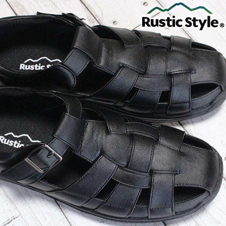 Rakuten - メンズサンダル RUSTIC STYLE 3631 ブラック Sサイズ〜LLサイズ メンズ オフィスサンダル カメサンダル ドライビングシューズ 靴 紳士靴 紳士サンダル 黒いサンダル ラスティックスタイル