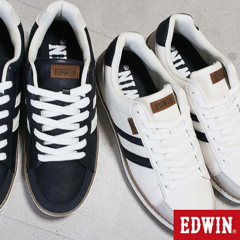 Rakuten - エドウィン EDWIN スニーカー EDW7129 ホワイト ネイビー 25cm〜28cm メンズ シューズ 靴 紐靴 紳士靴 運動靴 スポーツシューズ コートタイプ EDWIN エドウィン7129