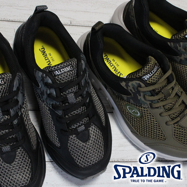 Rakuten - SPALDING スポルディング 幅広スニーカー JN336 黒 カーキ ネービー 24.5cm〜30cm メンズ スニーカー シューズ ウォーキングシューズ 靴 紐靴 6E 幅広 ゆったり ワイド リフレクター 夜間安全 ブラック
