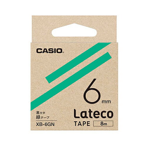 カシオ計算機 Lateco 詰め替え用テープ 6mm 緑テープ 黒文字 XB-6GN