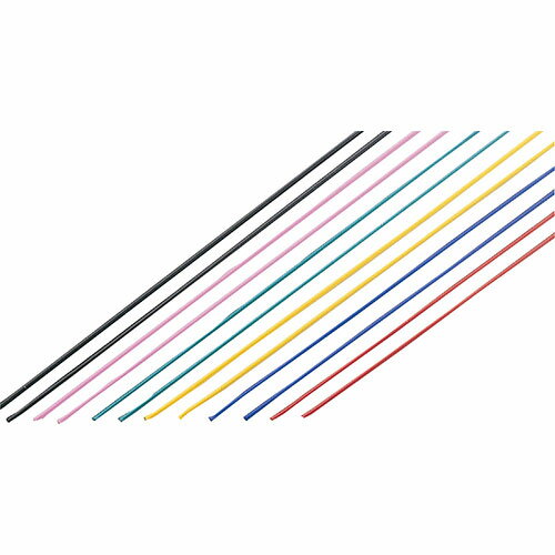 図工・工作・クラフト・ホビービニールコーティングした針金です。商品サイズ(単位mm):φ2×700m セット内容:6色(赤、青、黄、緑、桃、黒) 各色2本 重量(g):124g 材質:鉄 包装サイズ:723x80x5mm