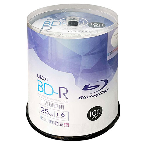 【600枚セット(100枚×6セット)】 Lazos BD-R L-B100PX6