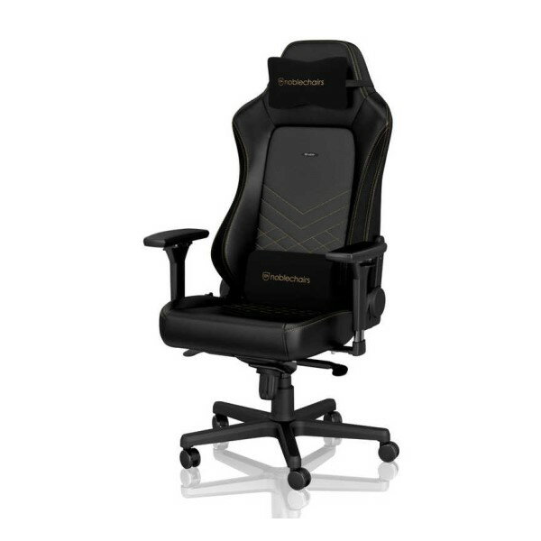 メーカー：noblechairs（ノーブルチェアーズ）JAN：4251442502157型番：NBL-HRO-PU-GOL-SGL■商品説明■●人のシルエットに沿うような形状の背もたれは、頭・肩・腰を悠然と支える大型のハイバックスタイル。HEROシリーズにのみ頭部にメモリーフォーム（低反発クッション）を内蔵し、高いクッション性が得られる。●EPIC、ICONよりも天面がフラットで幅広のモデルを採用。抜群の強度と安定感で、豪腕を難なく支える。4方向（上下・前後・左右・斜め）への調節機能、ソフト天面、取り外し可能な仕様など、他シリーズ同様の設計。●HEROの推奨耐荷重は150kg。大柄なドイツ人が座ることを考慮して設計し、骨組みには頑丈なスチールフレームを使用。合板（木材）が使用されているような低価格のオフィスチェアと異なり、堅牢性に優れる。※耐荷重はあくまでも目安であり、体重がそれ以下であっても製品の安全と耐久性を保証するものではありません。■仕様■・サイズ(約):1275-1340×670×550mm ・質量(約):29kg ・推奨耐荷重：150kg ・組み立て方式：ノックダウン組立式（お客様組立） ・付属品：ネックピロー、ランバーサポート、組立説明書、保証書付取扱説明書 ・生産国：中国