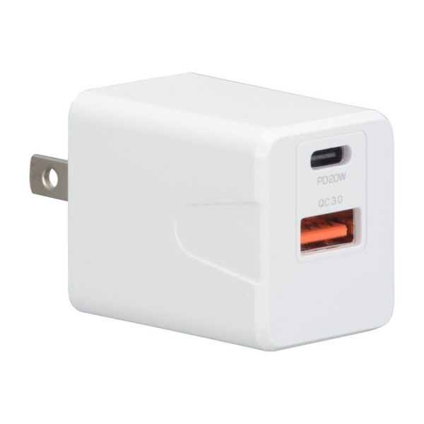 AudioCommAC充電器 PD/QC3.0対応 TypeA+TypeC オーム MAV-AQPD20W-W