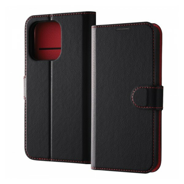 Rakuten - iPhone 15 Pro用耐衝撃 手帳型レザーケース シンプル マグネット ブラック/レッド レイアウト RT-P42ELC1/BR 父の日 ギフト 2026 贈り物 プレゼント 母 父 ペアギフト