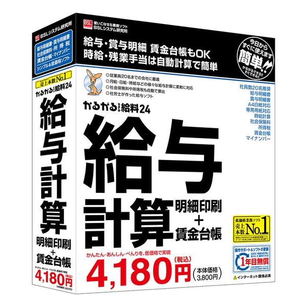 【最大250円OFF ～5/16 2時】 かるがるできる給料24 給与計算・明細印刷＋賃金台帳 BSLシステム研究所 BF41001320