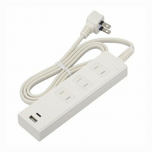 メーカー：オーム電機JAN：4971275010055型番：HS-TKU31PD23-W■商品説明■●USB Type-CはPD（Power Delivery）対応、最大18Wで急速充電●AC差込口（3口）はホコリシャッター付きでホコリ侵入や感電事故を防止、出力合計1400Wまで●コンセント周りは熱に強いPBT樹脂使用■仕様■・サイズ(約):1m ・定格入力:AC100V 46VA 50-60Hz ・定格出力:Type-A+Type-C両方使用時…DC5V 合計3.4A・Type-A（QC）単独使用時…DC5V/3A、9V/2A、12V/1.5A・Type-C（PD）単独使用時…DC5V/3A、9V/2A、12V/1.5A・AC（3個口）出力…合計1400Wまで ・バリスタ電圧:390V、制限電圧:650V、最大サージ電圧:4000V ・プラグ形状:Lプラグ　コード長:1m
