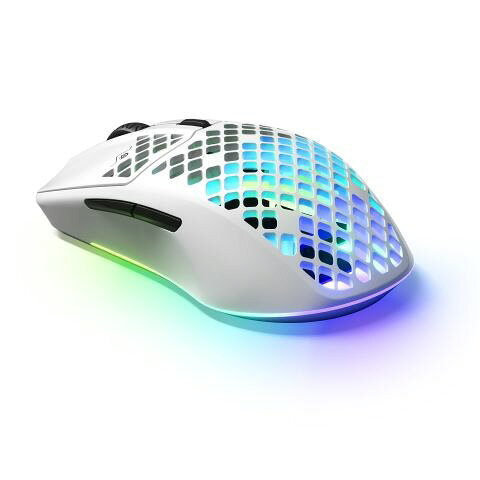 Bサプライズ 楽天市場店のSteelSeries ゲーミングマウス ワイヤレス Aerox 3 Wireless Snow 2022 Edition 62608 超軽量 59g 白 無線 2.4GHz Bluetooth 両対応 防水 防塵 IP54 最大200時間 長時間バッテリー｜アングル2
