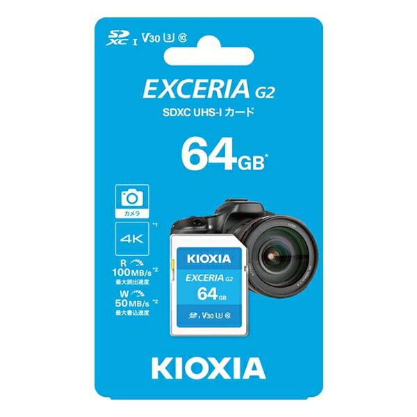 SDXCJ[h EXCERIA G2 64GB Class10 UHS-I U3 V30 őǍ100MB/s ő发50MB/s KIOXIA KSDU-B064G