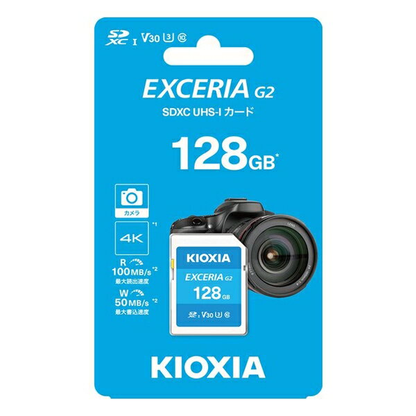 yő250~OFFI`5/16 2z SDXCJ[h EXCERIA G2 128GB Class10 UHS-I U3 V30 őǍ100MB/s ő发50MB/s KIOXIA KSDU-B128G