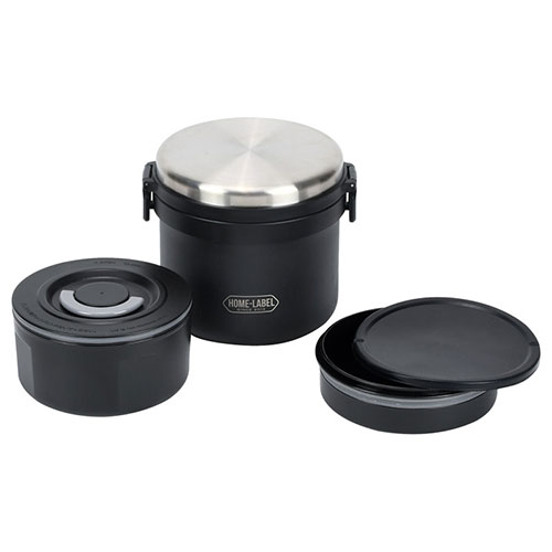 ホームレーベル 全真空ステンレスランチジャー 1リットル ブラック HB-5665
