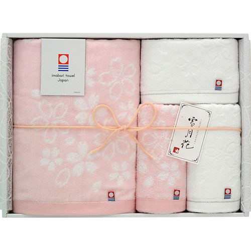 今治タオル 雪月花〜さくら〜 タオルセット フェイスタオル×2、バスタオル・ウォッシュタオル×各1 B111..