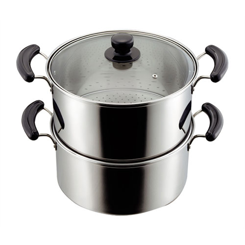 パール金属 だんらん ステンレス製ガラス蓋付深型2段蒸し器28cm 2升用 H-4795