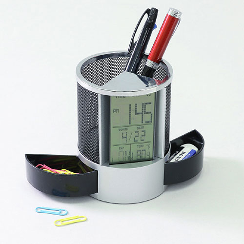 【5セット】 ARTEC ペン立て時計 小物入れ付 ATC5053X5 [2]