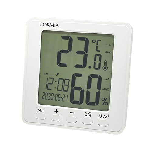メーカー：保土ヶ谷電子販売JAN：4547493115621型番：HO-004■商品説明■●この温度計湿度計は、屋内の湿度と温度を測定するだけでなく、クロックとアラーム機能を備えています。■仕様■・商品サイズ（高さ×幅×奥行き）:H102×W99×D21mm ・商品重量:約107g ・電源:単4形乾電池×2本　アルカリ推奨 ・電池寿命:約1年（アルカリ電池推奨） ・機能:温度、湿度表示・温湿度の変化傾向表示・最高最低温・湿度表示・カレンダー表示・時刻表示・アラーム（スヌーズ）・ライト・置き掛け兼用 ・カラー:ホワイト