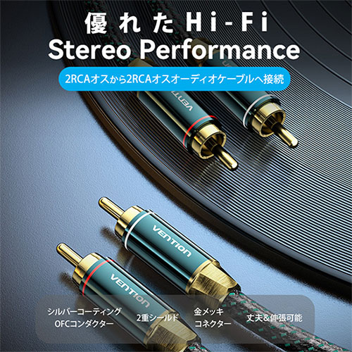 VENTION 2RCA Male to 2RCA Male オーディオケーブル Green 8m グリーン BC-0835